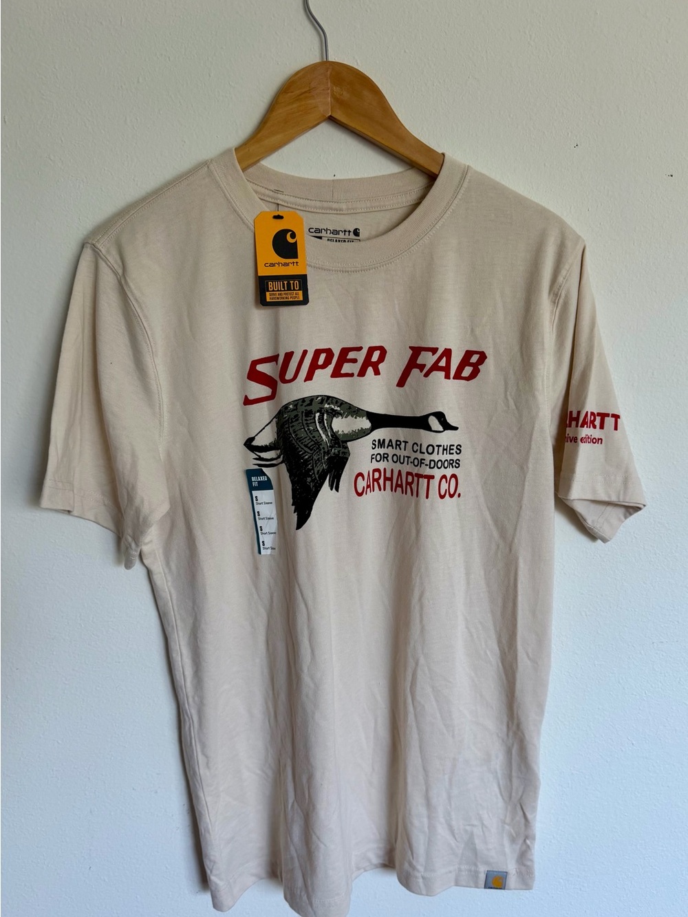 Carhartt Cream Short-Sleeve 'Super Fab' Graphic Tee with Red Print